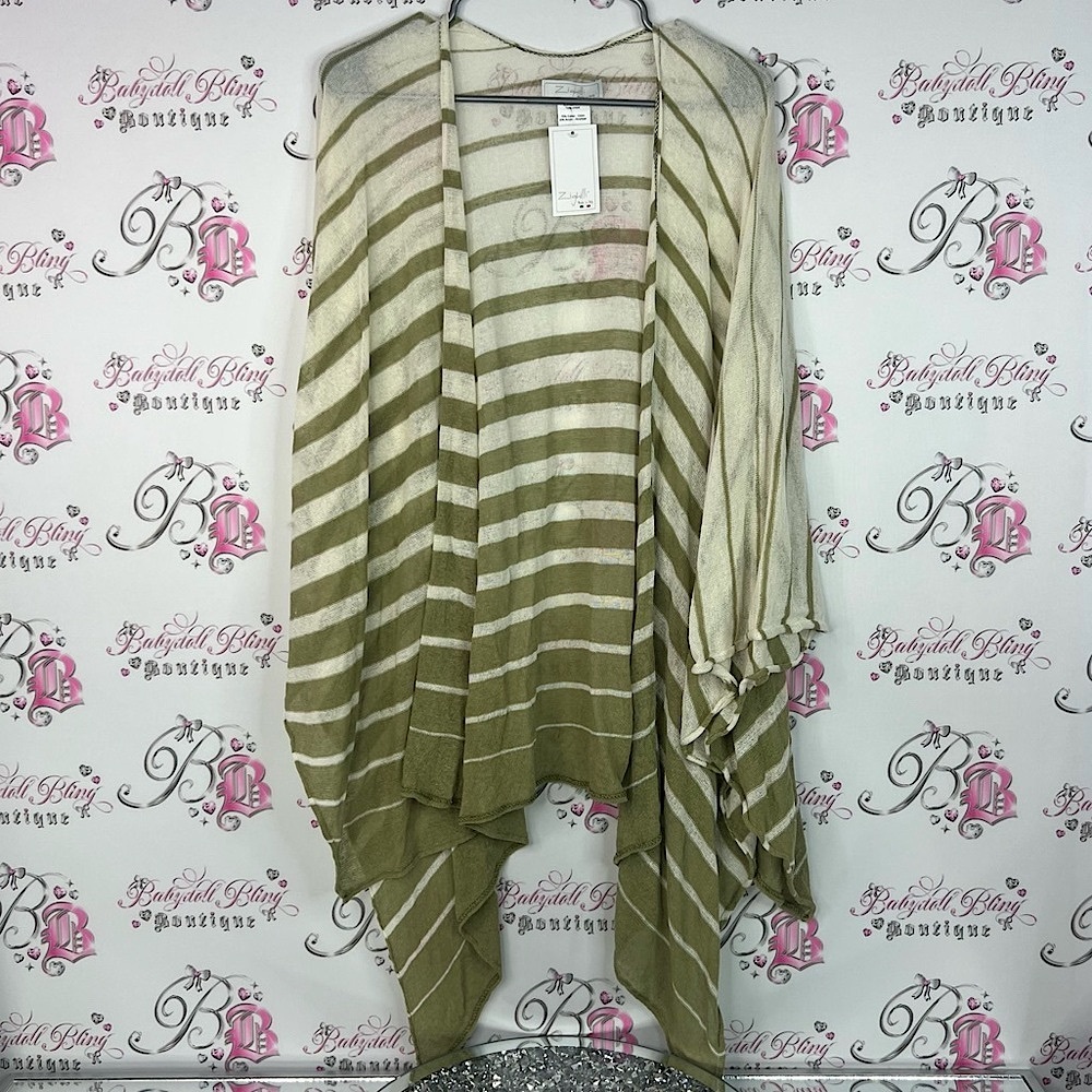 Zighilli italy 🇮🇹 cardigan open front NWT Striped Cardigan in Cream and Olive